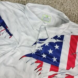 OG Obnoxious Golf Mens XL White Red Blue USA Flag Performance Stretch Polo SS